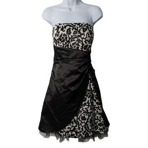 Vintage Y2K 90's Blondie Nites Strapless Formal Mini Dress Black White Tulle Hem